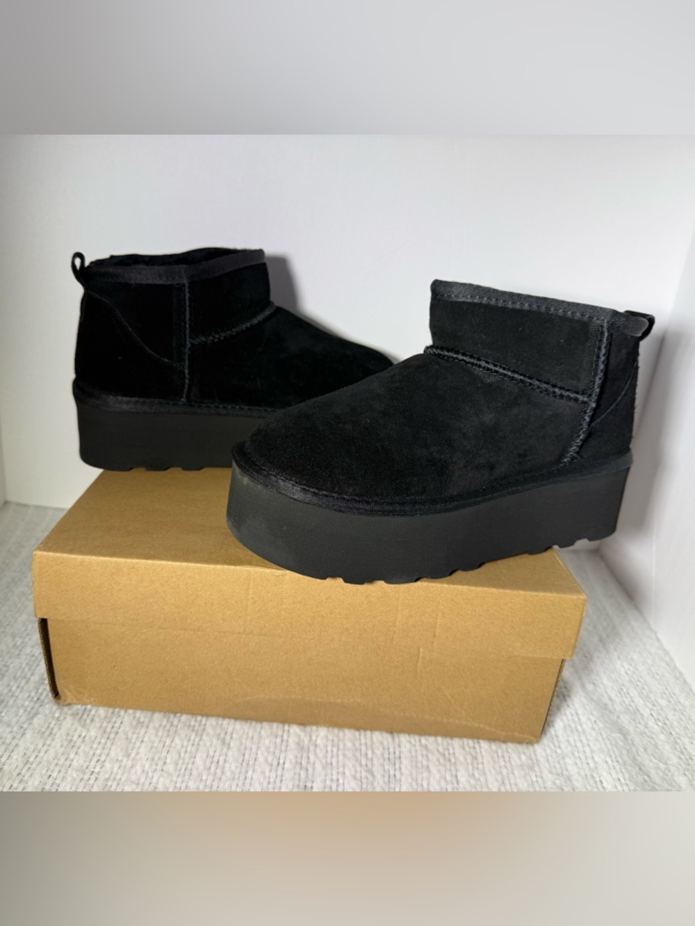 Black Platform Mini Boots- Ultra Cozy Fleece Lined